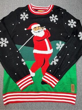 Tipsy Elves Golf Santa Black Christmas Ugly Sweater Mens Large Holiday